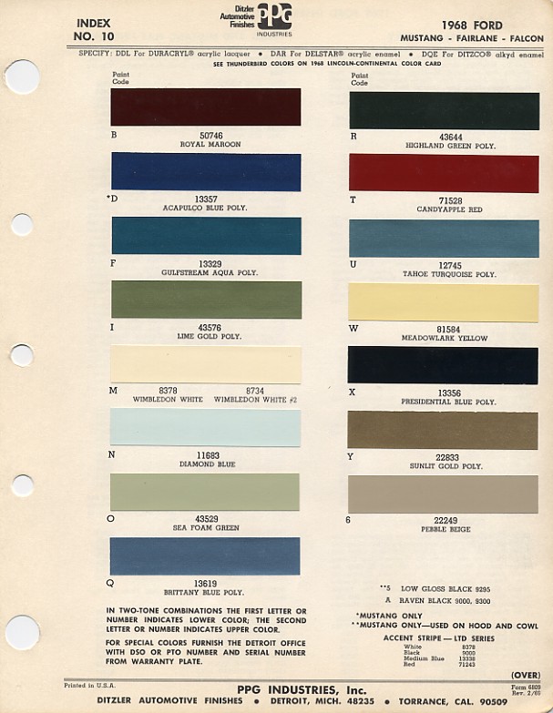 Mustang My Color Chart